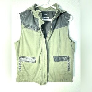 Urban Outfitters BDG Olive Green with Black Leather accents and hood- Size M